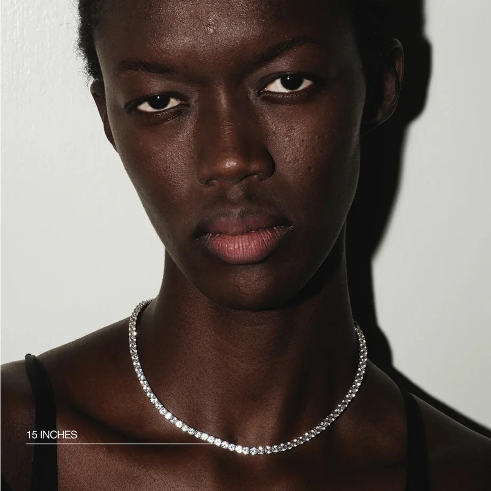 Tennis Necklace 15” DORSEY KATE ROUNDCUT WHITE SAPPHIRE SILVER RIVIÈRE NECKLACE - Picture 3 of 12